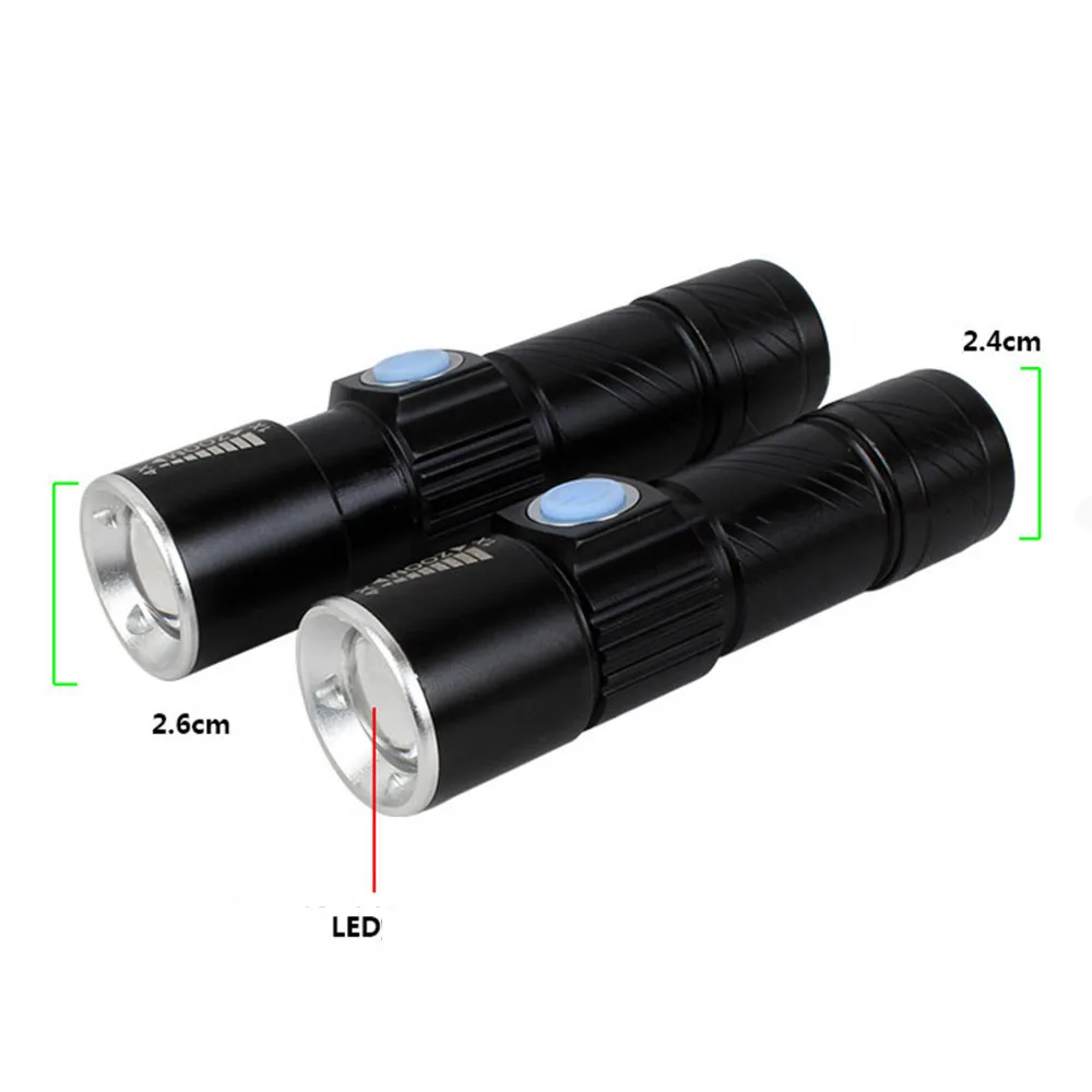 10x USB Handy LED Flashlight Mini Rechargeable LED Torch 3 Modes Zoomable Pocket Flash light For Bike Camping Hunting Black Gold (8)