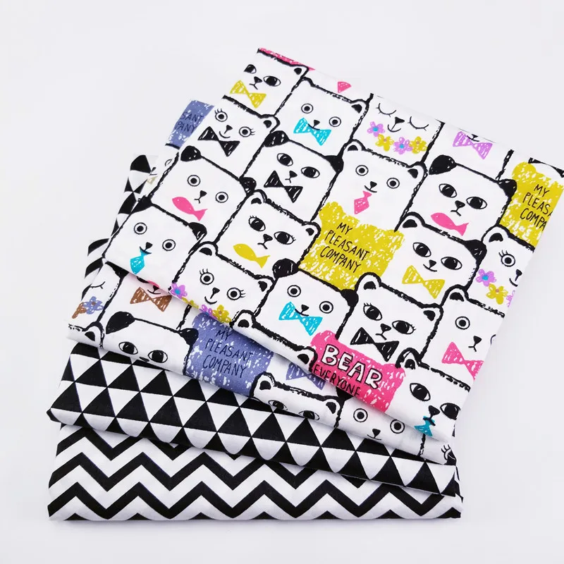 

50X40CM Cartoon Cotton Fabric Printed Bear&Stripe Patchwork Cloth For Tissue Kids Home Textile For Sewing Tilda Doll Curtains