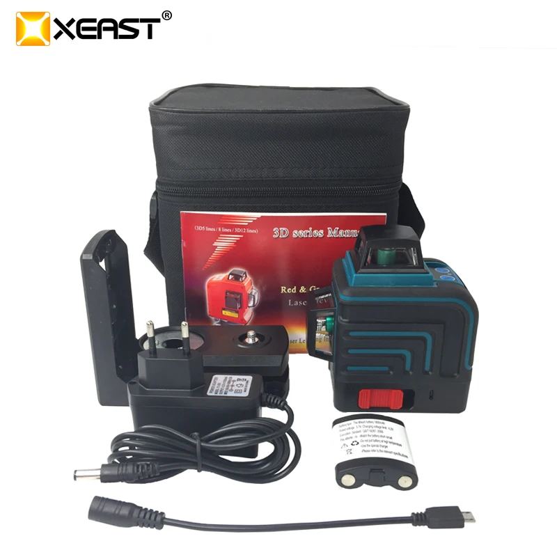 Новый 12 линейный 3D синий лазерный уровень XEAST самовыравнивающийся 360