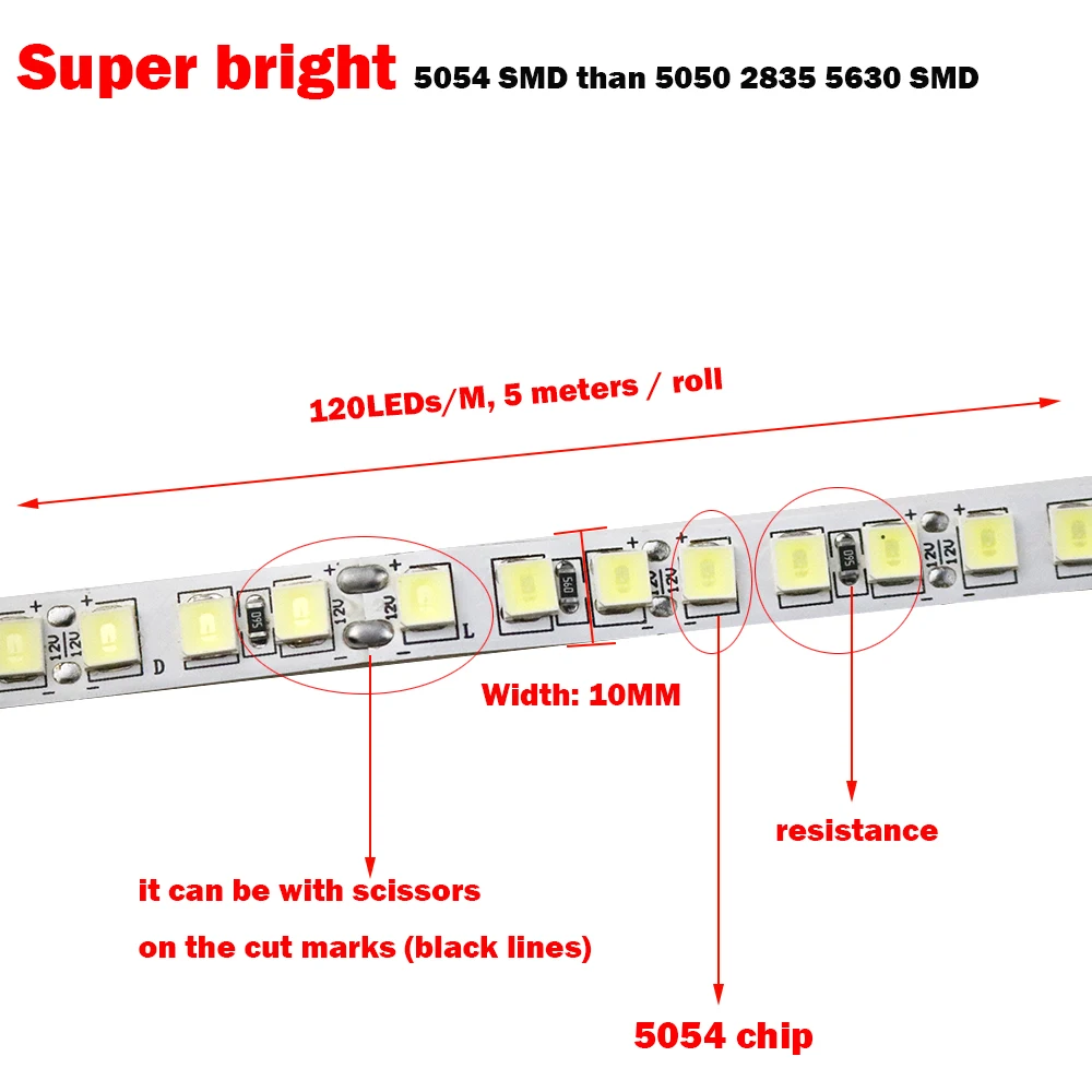 5 м Светодиодные ленты SMD 5054 600 светодио дный 120 светодио дный s/m гибкие ленты свет DC12V более яркий, чем 5050 2835 5630 холодный