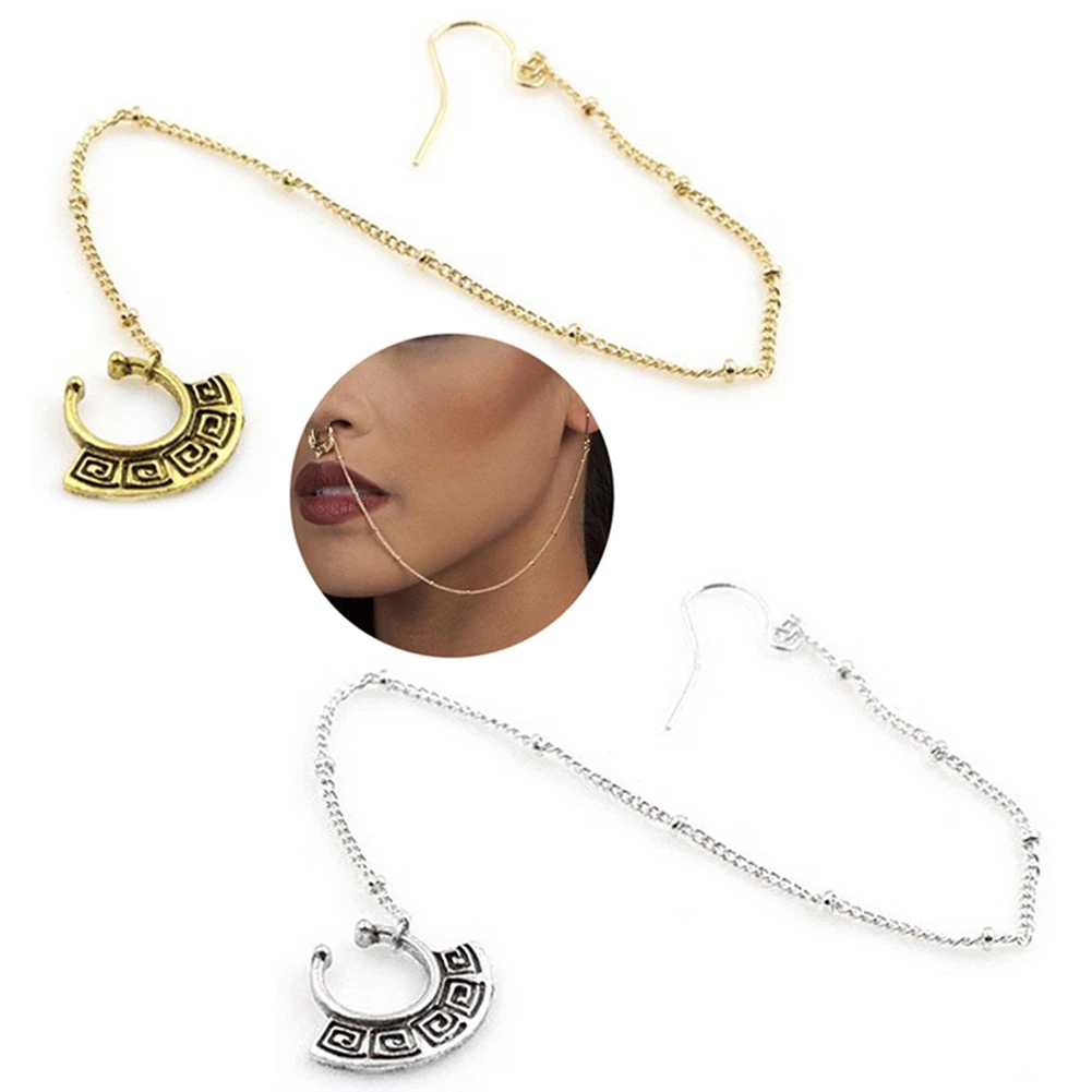 

New Nose Rings and Studs Fake Piercing Summer Style Crystal Nose Hoop Fake Nose Rings&Studs Ear Chain Women Body Jewelry