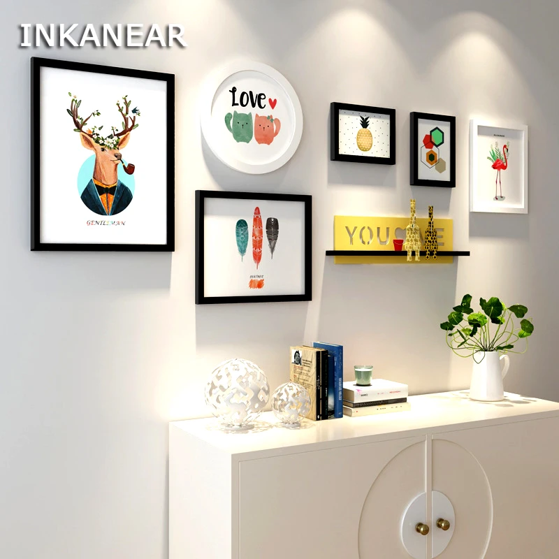 

INKANEAR Big Size with Deer Painting Photo Frame Set Modern Home Decor Wood Wall Decoration Family Picture Frame Wall