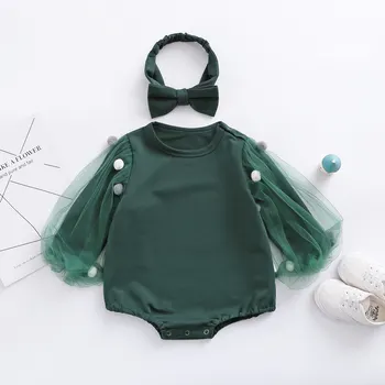 

Baby Organic cotton Long sleeve tulle bodysuit Girls Novelty style cute bodysuit Baby Birthday princess unique bodysuit RM19018