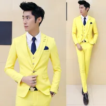 ( suits + vests + pants ) 2017 pure color male groom wedding dress suits / Male fine quality cotton boutique business suits
