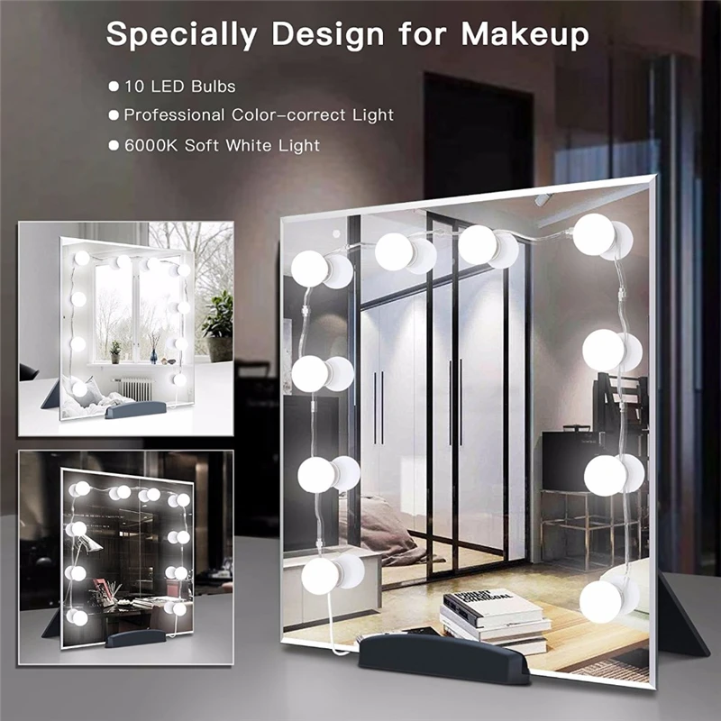 Обновленный макияж зеркало светодиодный свет Голливудский стиль группа ламп 10 светодиодные лампы для туалетного столика ванная комната настенный светильник usb