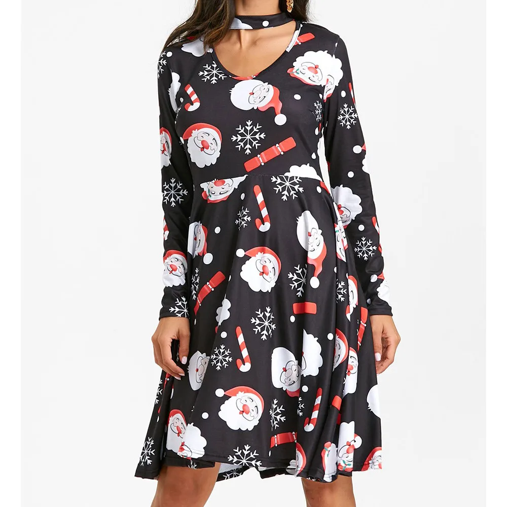 

Womail Female Dress Autumn 2018 Winter Sexy O-Neck Floral Print Dresses Christmas Dresses For Women Plus Size Nov6