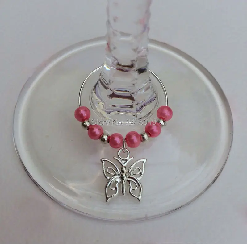 

Free ship 24xbutterfly mixed color bead party wine glass charms markers Wedding Table decoration decorating vinos etiqueta