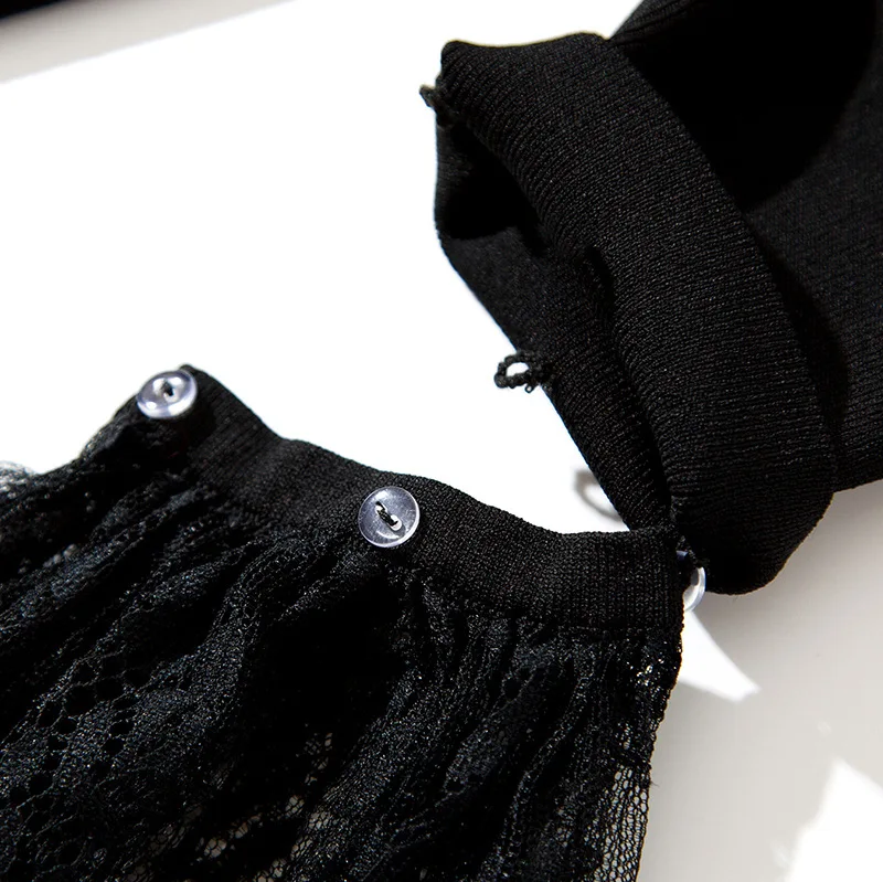 Solid lace elastic knit patchwork slash neck slim pullovers sweater 2018 new flare sleeve off shoulder women autumn sweater