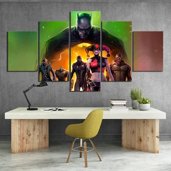

5 Piece HD Cartoon Movie Poster Paintings Batman Assault on Arkham Picture Canvas Paintings Wall Art for Home Decor