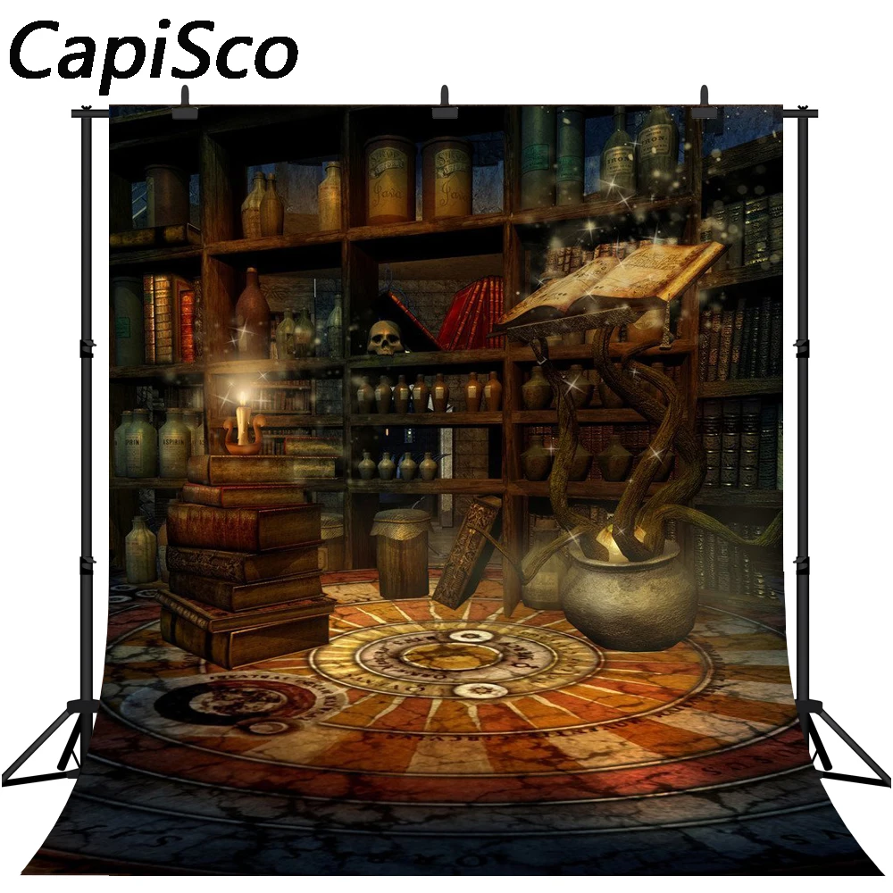 

Capisco Bookshelf Book Light Halloween Scene Backgrounds for sale Vinyl cloth High quality Computer printed party backdrop