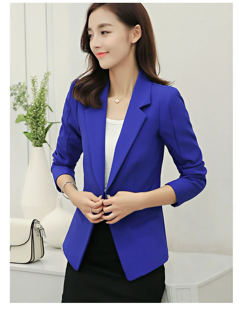 Блейзеры 2019 Женские однотонные однокнопочные офисные женские простые деловые куртки женские элегантные яркие цвета тонкие женские