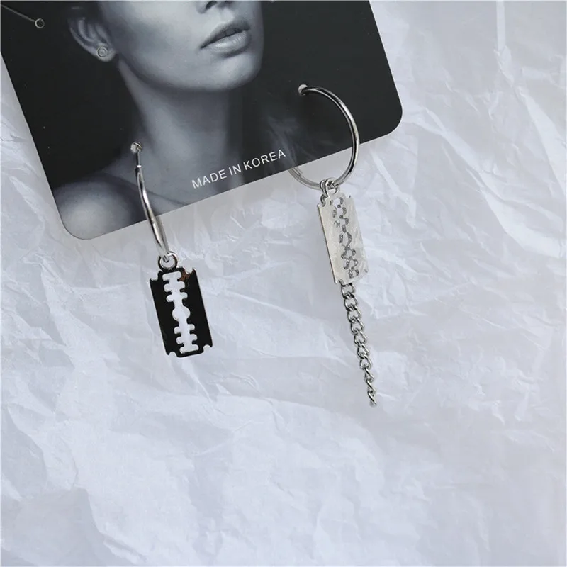 

2019 Personality Retro Geometry Tassels Pin Chain Asymmetric Alloy Hoop Earrings Fashion Jewelry Wholesale Free shipping