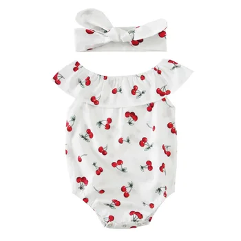 

new arrived cherry printed cotton baby rompers bow-knot baby girl romper cherry overalls for children baby clothes 0-18 months