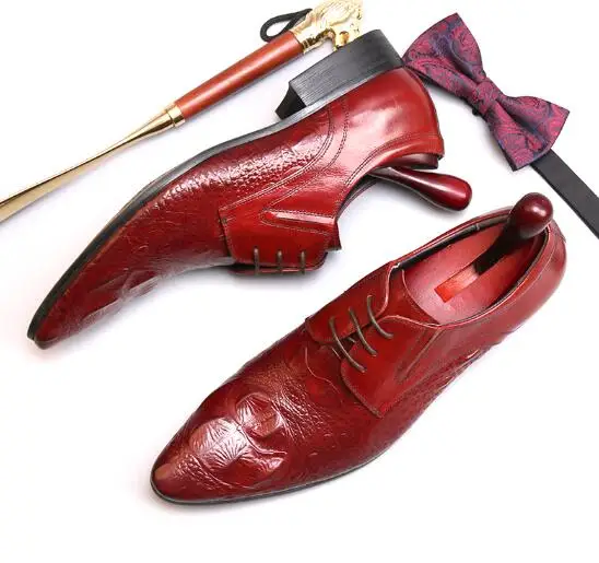Новый с узором «крокодиловая кожа» мужские кожаные fasgion повседневная обувь в деловом стиле дышащие с острым носком Обувь на шнуровке