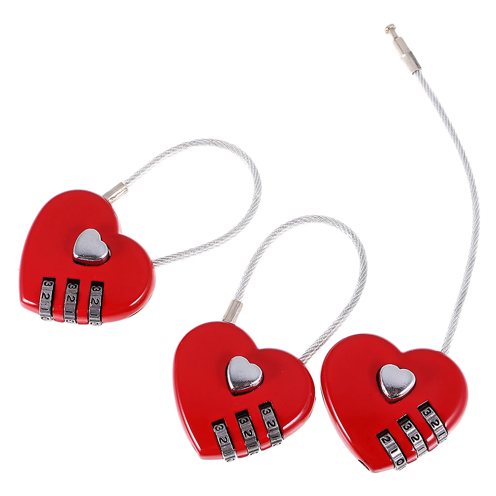 3Pcs Love Heart Wire Combination Padlock Diary Travel Locker Set Pendant Red