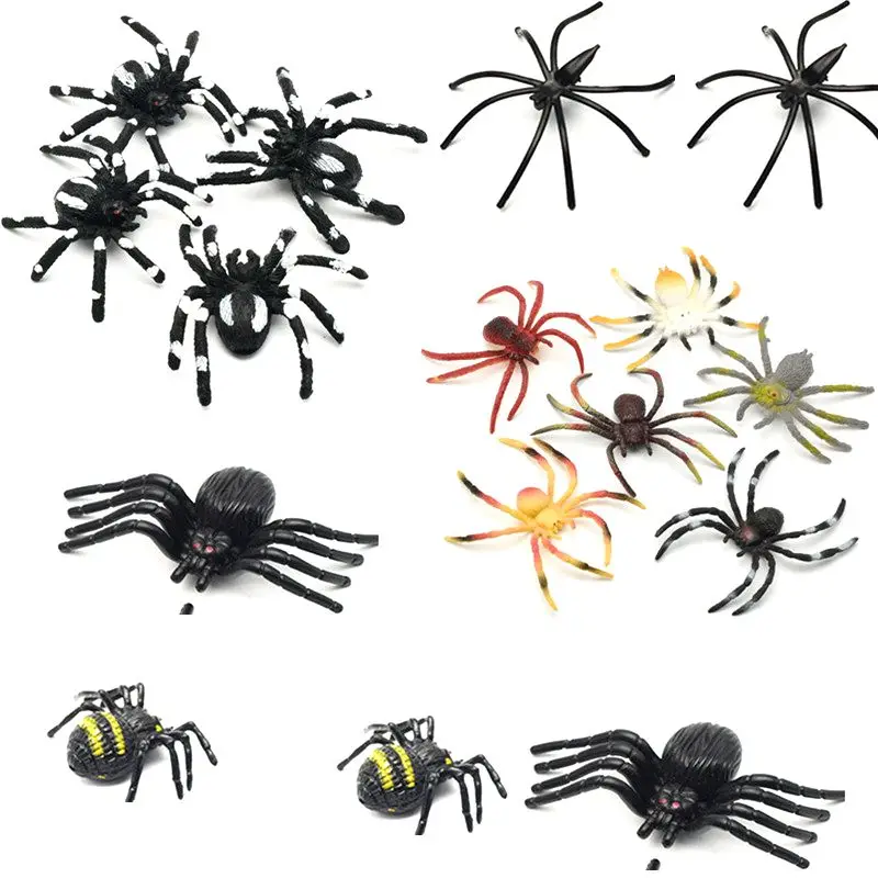 10pcs PVC Artificial Simulation Plastic Bugs Fake Spiders for Halloween Party Favors Decoration Toys Game party dress up props