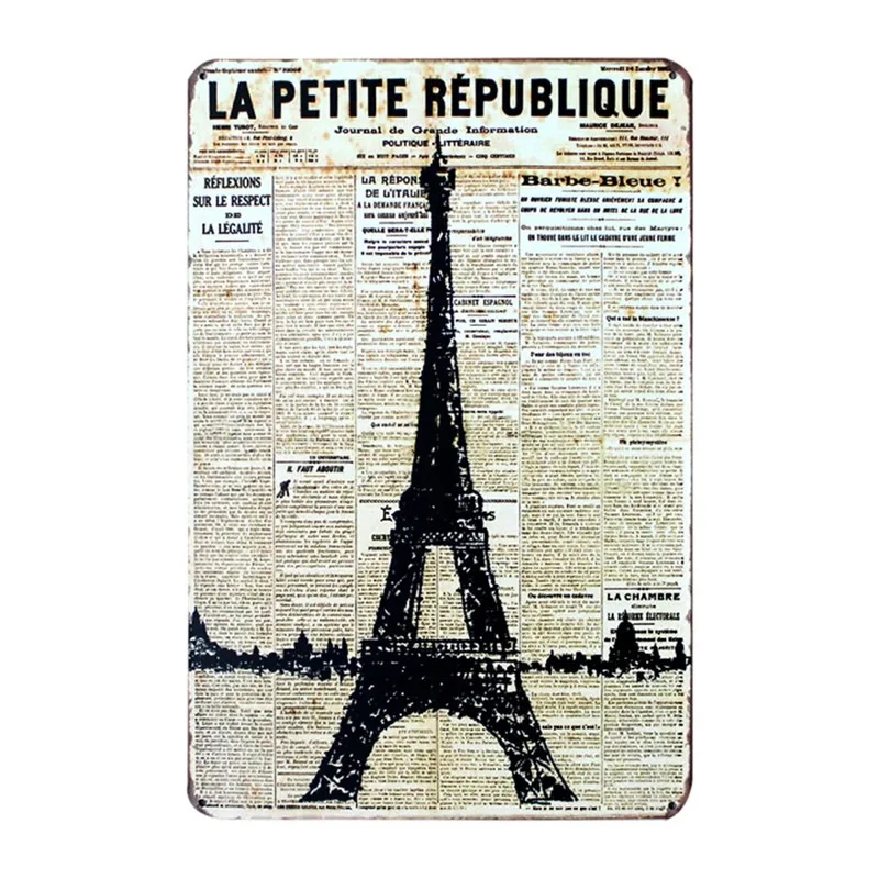 Tin Antique Metal Signs Home Pub Bar Wall Decor Famous Eiffel Tower Poster 