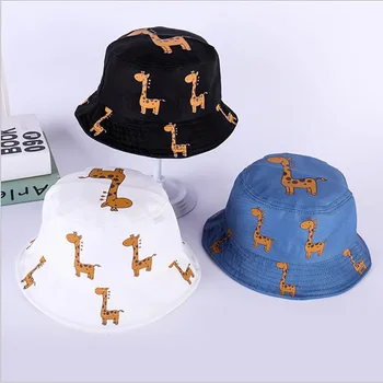 

Hot Sale Cute Spring Autumn Toddler Infant Boys Girls Hat Cotton Cartoon Giraffe Printing Sun Flat Bucket Outdoor Beach Caps