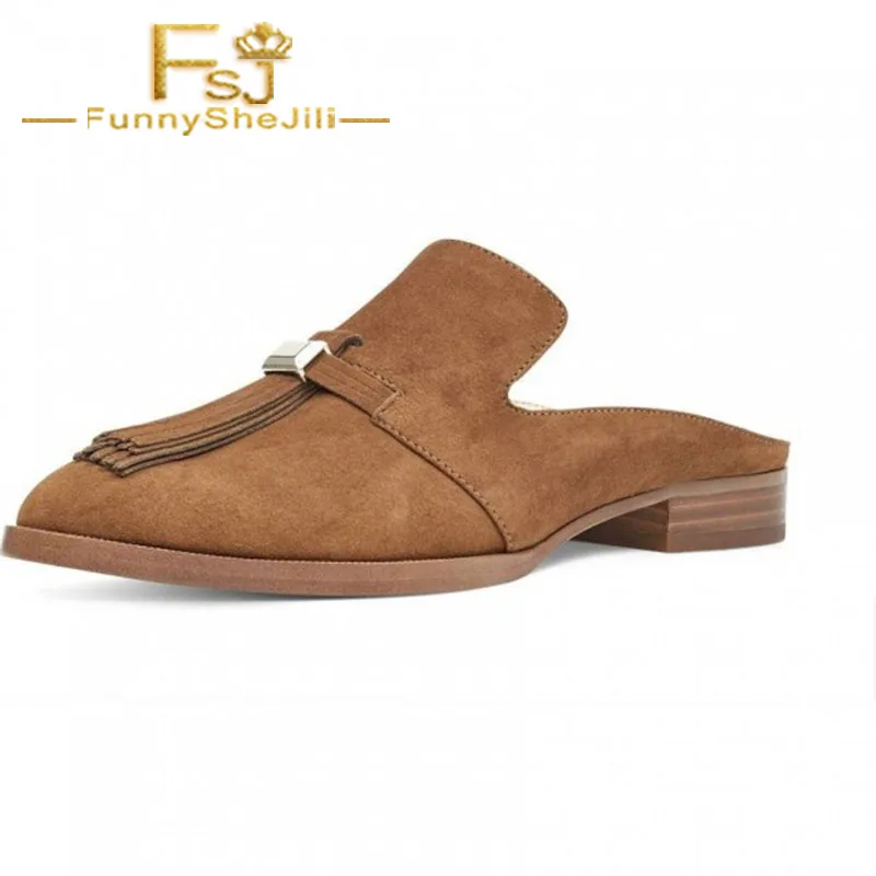 tan suede mules