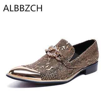 

Spring summer new men loafers embossed leather casual shoes mens fashion buckle pointed toe slip on leisure party shoes size 46