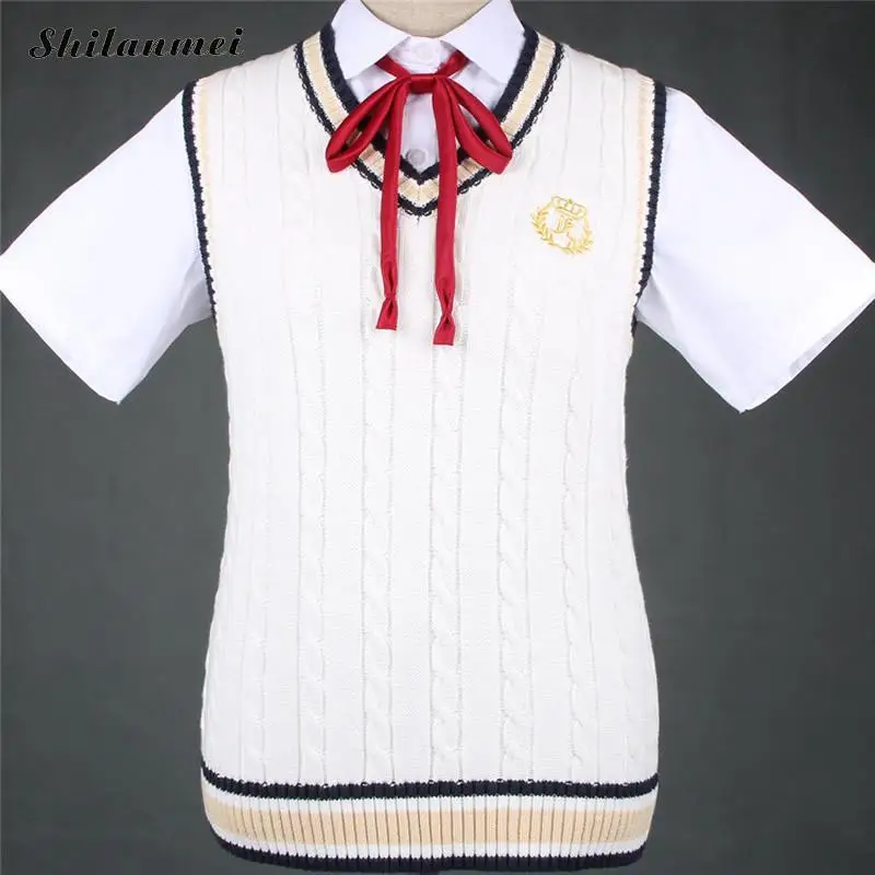 Японский kawaii высокое школьная форма свитер для девочки милые Косплэй свитер без рукавов жилет v-образным вырезом Вязание одежда плюс