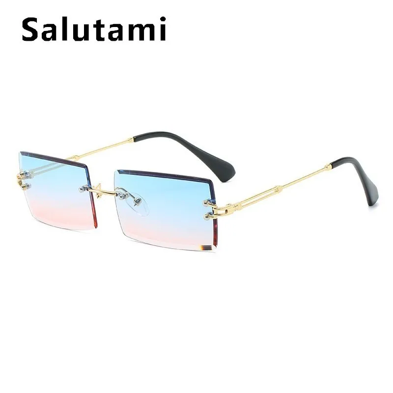 Квадратные Солнцезащитные очки без оправы для женщин, модные маленькие солнцезащитные очки без оправы из сплава, мужские очки с прозрачными линзами Oculos - Цвет линз: blue pink