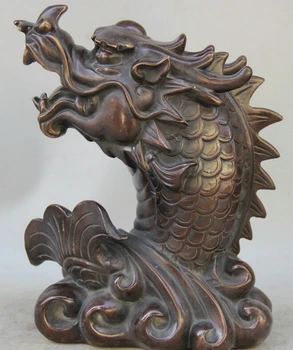 

song voge gem S1841 12" China Bronze animal Auspicious Dragon Head barracuda Fish sculpture Statue
