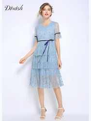 Diwish 2019 Women Tiered Lace Summer Midi Dress 5XL Plus Size Short Sleeves Elegant Bow Sash Decor Sweet Ruffles Long Dress Diwish 2019 Women Tiered Lace Summer Midi Dress 5XL Plus Size Short Sleeves Elegant Bow Sash Decor Sweet Ruffles Long Dress