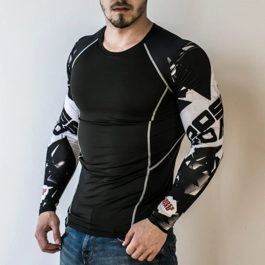 S-4XL Мужская компрессионная рубашка для бега Мужская быстросохнущая Спортивная футболка для фитнеса Мужская Рашгард для MMA футболки для бодибилдинга