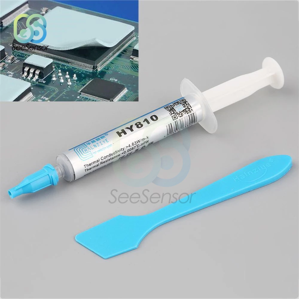 HY810 2G Thermal Grease Grey CPU Chip Heatsink Paste Syringe Thermal Grease with A Plastic Tool Scraper HY810 2G Thermal Grease Grey CPU Chip Heatsink Paste Syringe Thermal Grease with A Plastic Tool Scraper