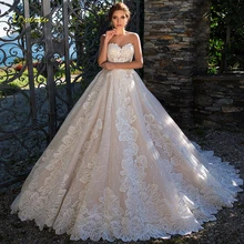 Loverxu Vestido De Noiva Милое Свадебное платье принцессы сексуальное кружевное свадебное платье трапециевидной формы с открытой спиной и аппликацией