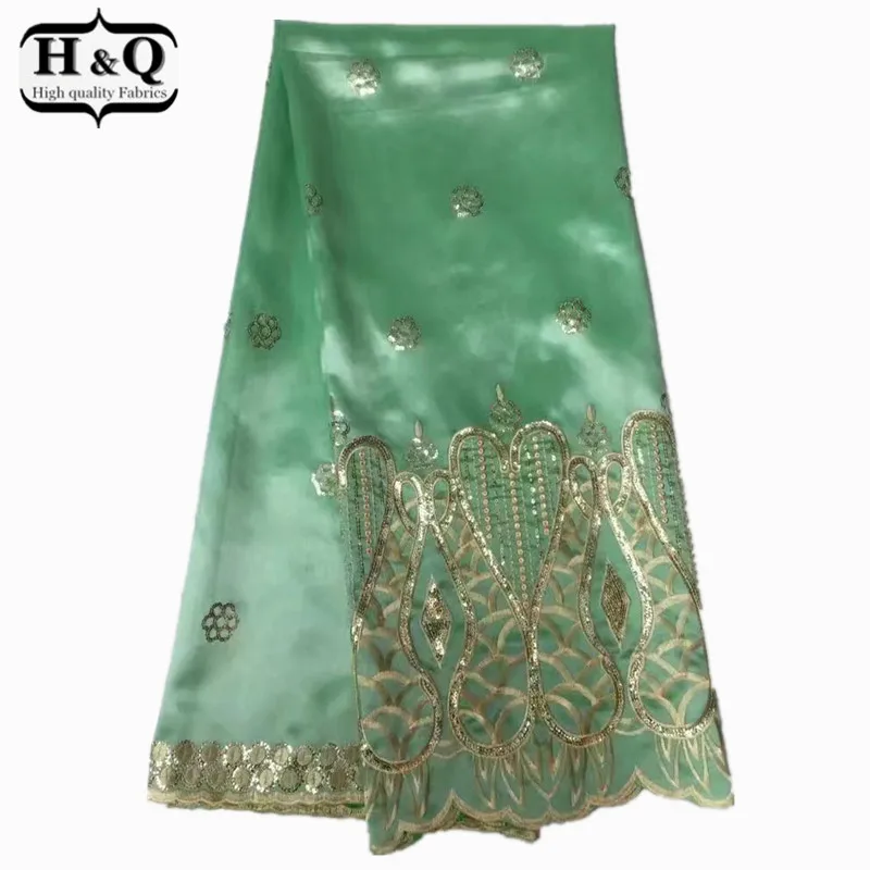 

New style light green 2017 Most popular African GEORGE Lace High Quality Fabric Embroidered with sequins for women dress