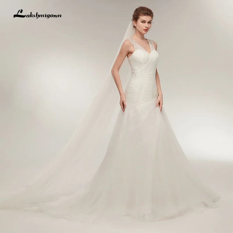 

Beach Wedding Dresses 2019 Vestido Noiva Simple White Tulle V-neck Bridal Gown robe de mariage