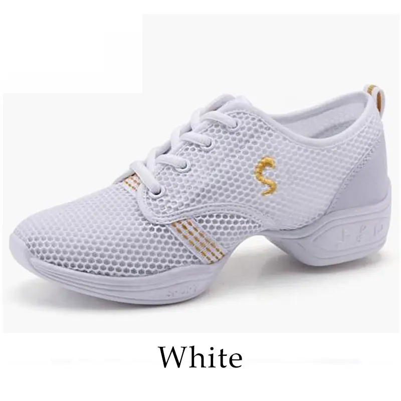 Танцевальная обувь; женские дышащие сетчатые Танцевальные Кроссовки; Танцевальная обувь на квадратном каблуке; кроссовки для детей; женская Современная джазовая обувь; Sandalias Mujer - Цвет: White