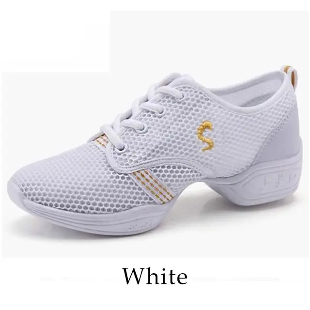 White Mesh Dance Shoes Woman Dance Sneakers Square Dancing Shoes