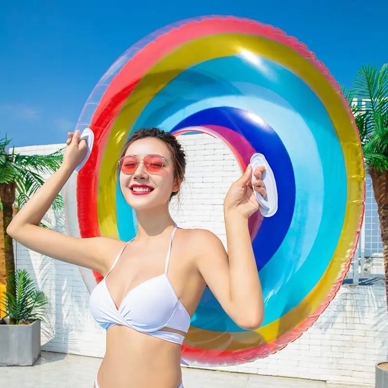 

Transparent Rainbow Swimming Ring Inflatable Lifebuoy Kid Adult Float Toy Pool Beach Party Decoration Supplies Hawaii Summer Fun