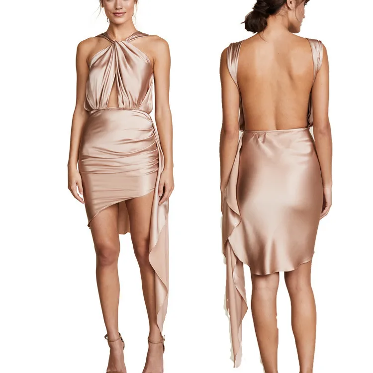 women strapless backless halter satin dress 8_