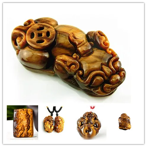 

Natural Tiger's Eye Gem Pendant Hand Carved Chinese PiXiu Amulet Lucky Blessing Pendant + free Necklace Fine Jewelry Wholesales