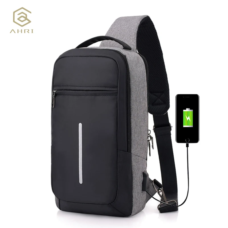 

AHRI Anti Theft Travel Chest Bag Men Single Shoulder Strap Cross Body Bags USB Charging Pack Rucksack Male 2018 Chest Pack