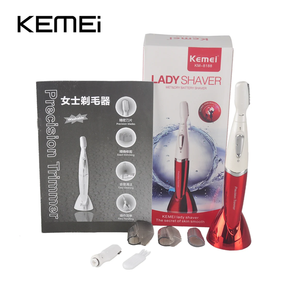 

Kemei XL-8188 Women Shaver Waterproof Female Shaving Epilator For Bikini Line Armpit Eyebrow Titanium Blade 2 Colors Trimer