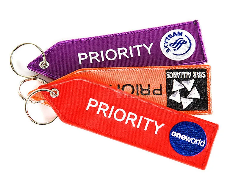 EM-4017 PRIORITY Keychain with embroider Car Key Ring Tag Chain, Red  Purple  Orange 