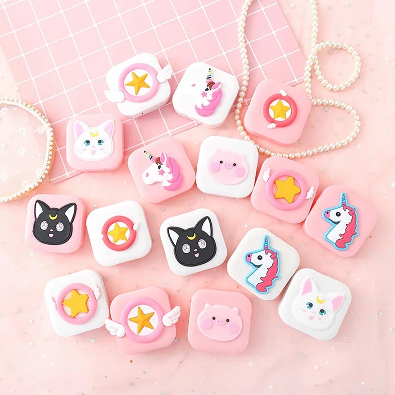 

Cute Cartoon Sailor Moon Unicorn Contact Lens Box Soft Glasses Box Lovely Luna Cat Eyewear Container Case