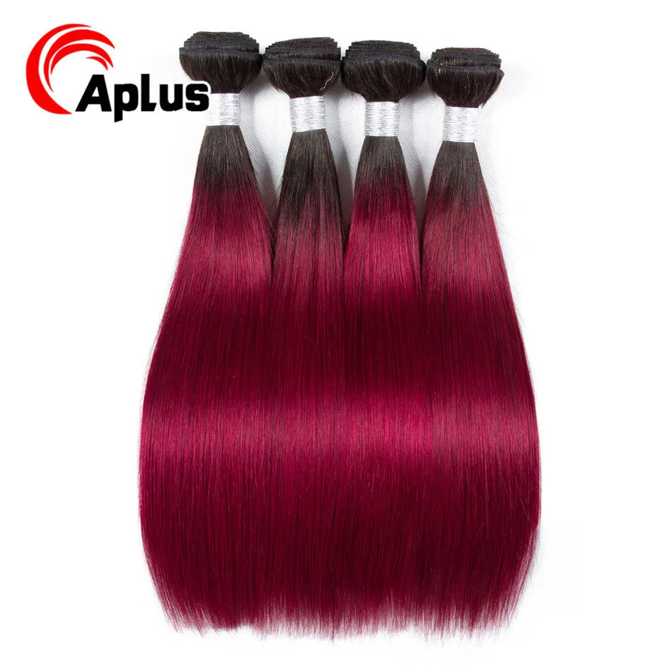 

Aplus Hair Ombre 4 Bundles Straight Hair Brazilian 1B/Burgundy Two Tone Human Hair Bundles Weave 99J Red Non-Remy Hair Extension