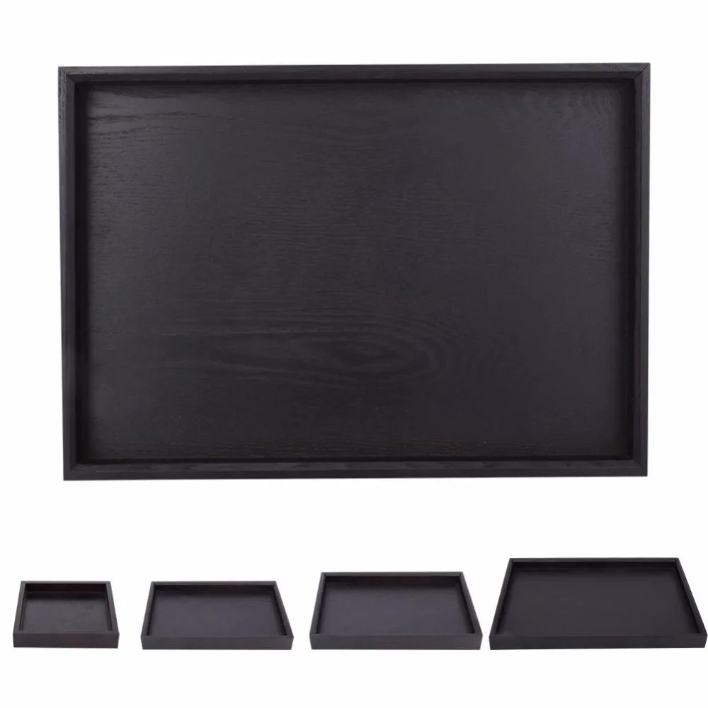 

1Pc Wooden Serving Tray Sushi Bread Rectangle Food Tea Plate Black