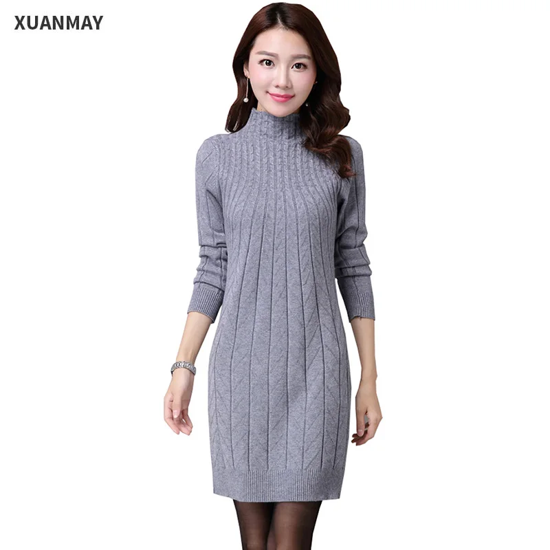 

2019 winter Long section knit Turtleneck Sweater Primer shirt Women Autumn Slim was thin Black elastic Woman knitting Cardigan