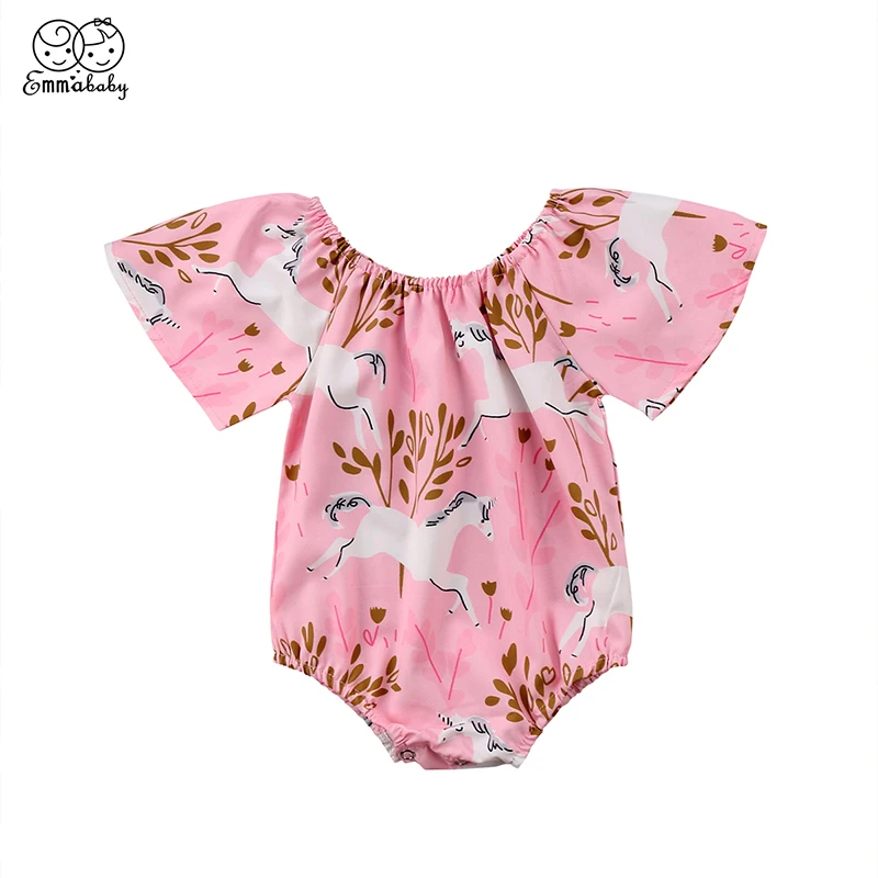 Summer Infant Baby Girl Unicorn Romper Bodysuit Jumpsuit Outfits Sunsuit Clothes