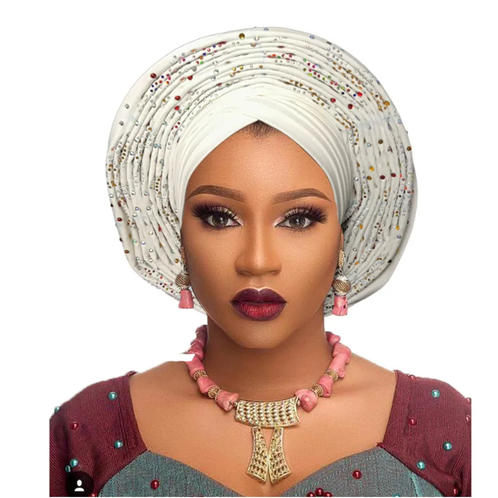 Nigerian african headtie aso oke headtie beautiful african turban headwraps pretty studded auto gele african head wrap headband (11)