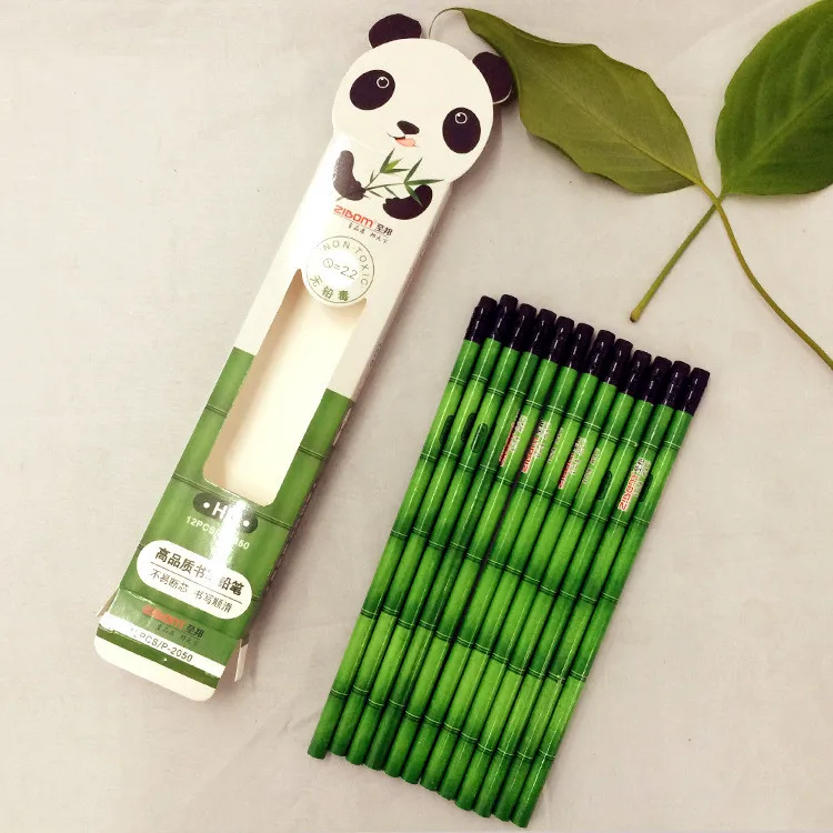 

new coming student 12 pieces a set panda bamboo pencil on sale for children gift student gift high quality cute freeshipping