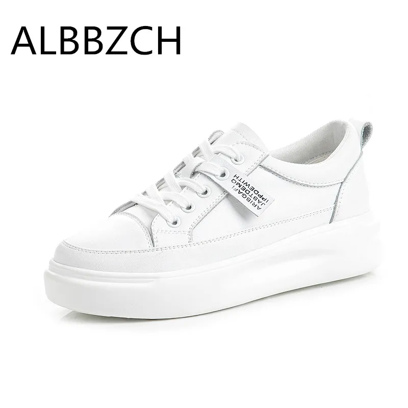

Spring Autumn Women Sneakers White Genuine Leather Casual Shoes 4cm Platform Height Increase Dad Shoes Leisure Sport Shoes Flats