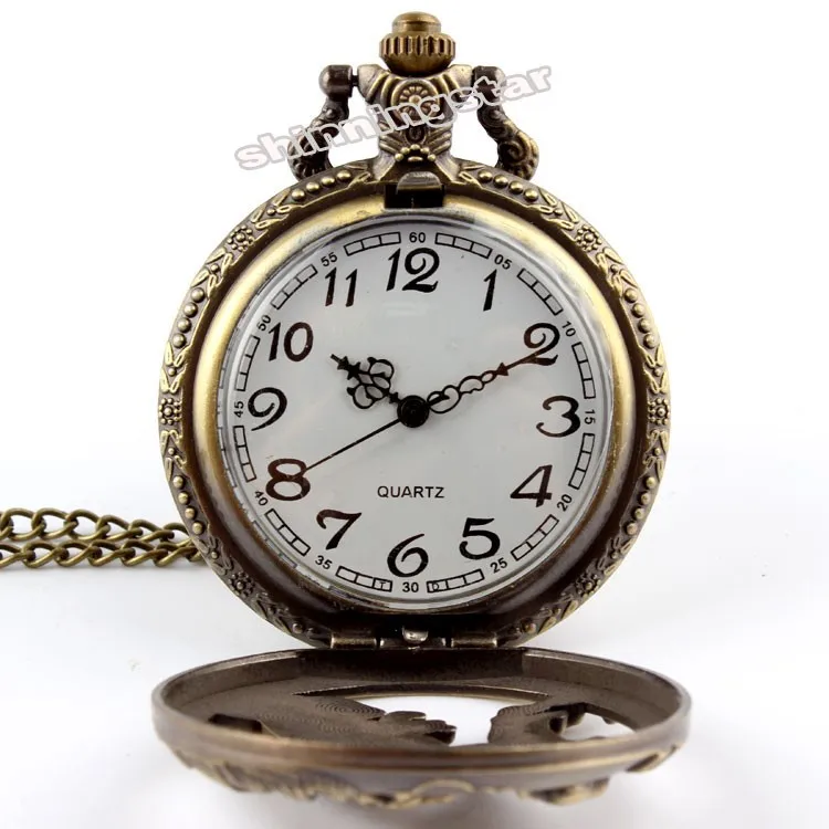 Ретро Бронзовый собака волк Holow кварцевые карманные часы с цепочкой ожерелье для женщин мужские крутые Подвесные часы Классические кварцевые карманные часы